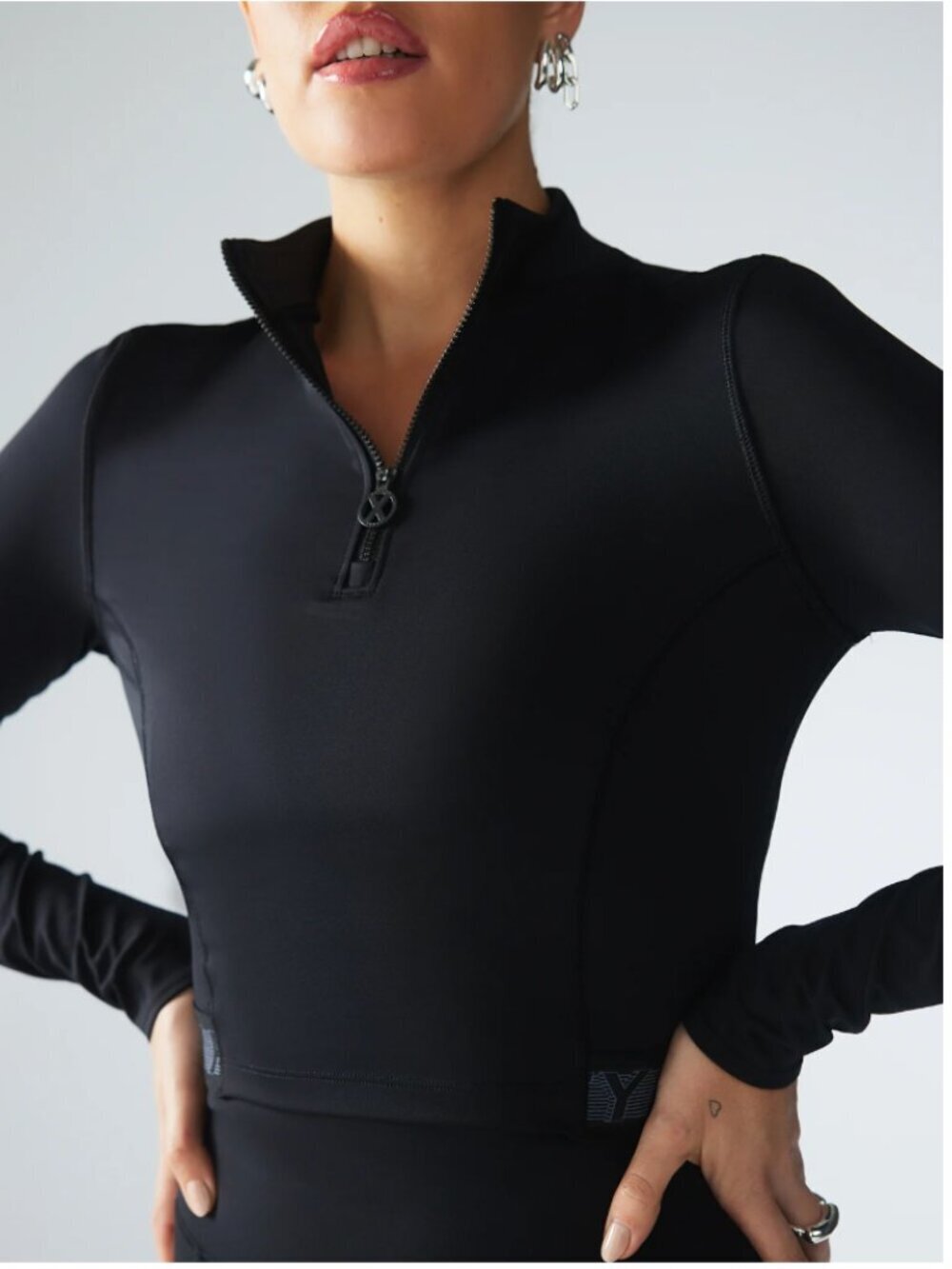 Savage X Fenty Sport Main Player Half-Zip Crop Top Black 1X